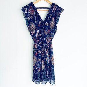 2/$30 Signature Studio Navy Paisley Ruffle Dress M